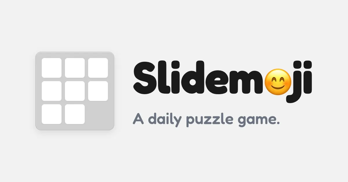 Slidemoji card with a 3x3 sliding tile frame missing one tile beside the game name