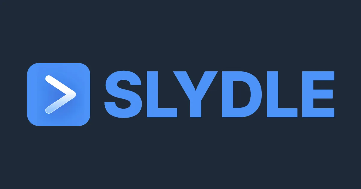 The Slydle logo, a blue arrow tile beside the word SLYDLE