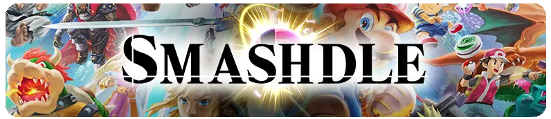The Smashdle banner, the game's name over Super Smash Bros. fighters including Mario, Link and Bowser
