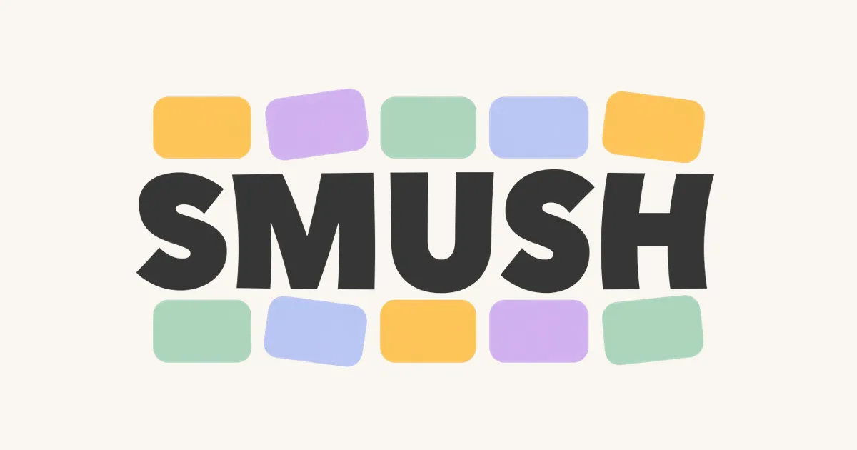 The Smush title card with rows of coloured letter tiles