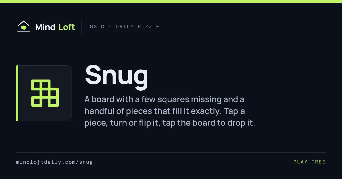Snug title card from Mind Loft, with the game's icon, name and a one-line description