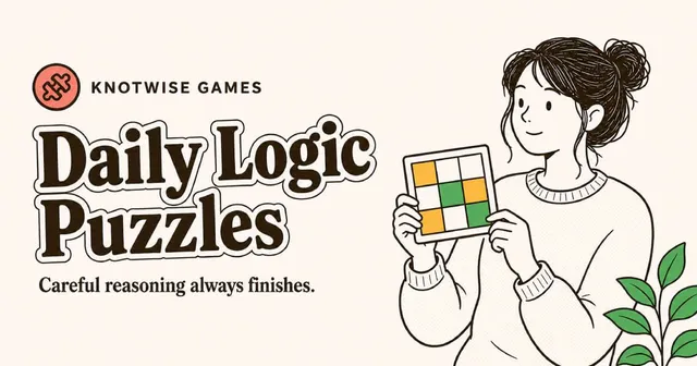 The Knotwise Games share card used by Solitile: Daily Logic Puzzles, with a drawing of a player holding a small grid