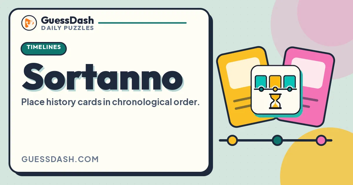 Sortanno card from GuessDash: place history cards in chronological order, with two cards over a timeline