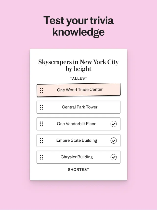 Sorted in the Telegraph Puzzles app: New York skyscrapers by height