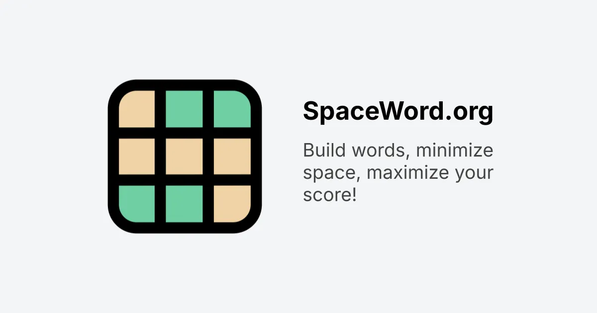 SpaceWord's own share card: its tile-grid logo beside the line Build words, minimize space, maximize your score