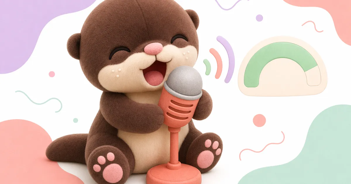 Speakle's share art: the OwnSlides otter singing into a microphone beside a score gauge