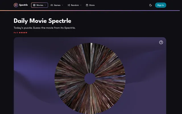 Daily Movie Spectrle: a circular spectrum of thin coloured spokes from a film's frames, marked Par 5