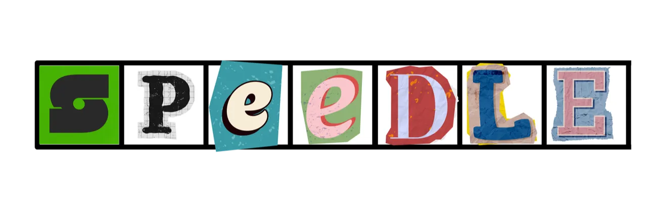 The Speedle logo, its name in mismatched cut-out letters in a row of boxes