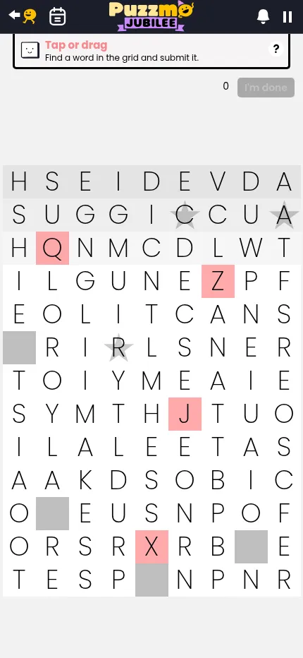 The Oct 27, 2026 SpellTower board on a phone: the full letter tower fills the narrow screen under the Tap or drag hint