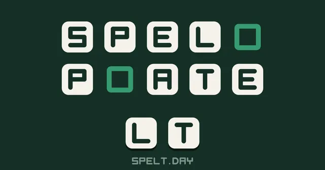 A small SPELT board mid-solve: rows reading S P E L blank and P blank A T E, with the tiles L and T waiting below