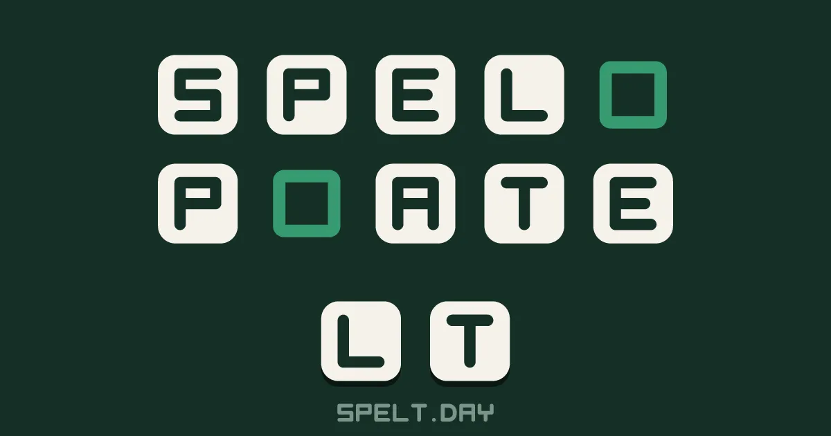 A small SPELT board mid-solve: rows reading S P E L blank and P blank A T E, with the tiles L and T waiting below