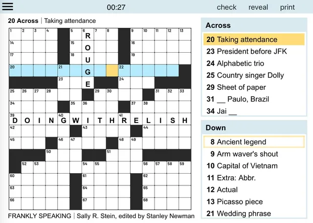 A Stan Newman's Easy Crossword grid with its clue list