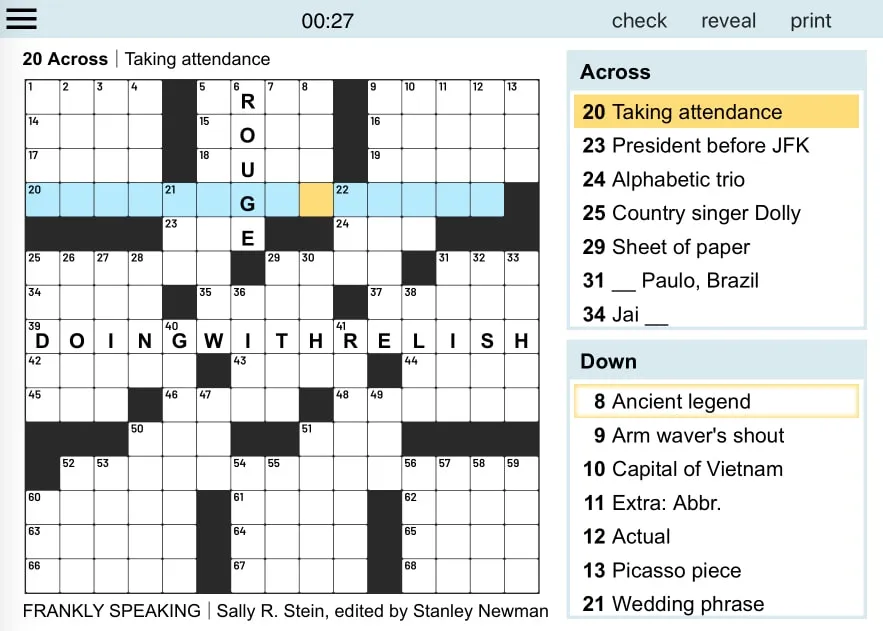 A Stan Newman's Easy Crossword grid with its clue list
