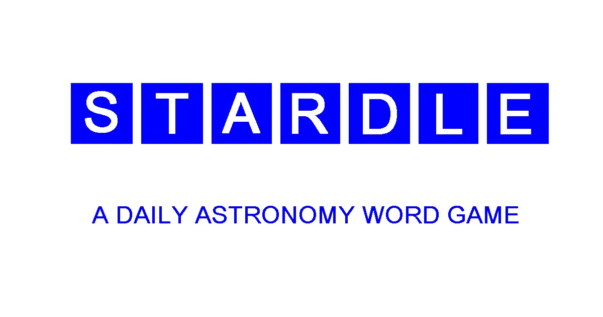 The Stardle title in blue letter tiles, A daily astronomy word game