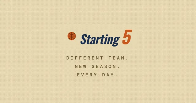 Starting 5 share card: a basketball beside the Starting 5 title and the lines Different team. New season. Every day.