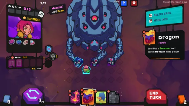 StarVaders screenshot of a mech facing a grid of alien invaders with cards in hand