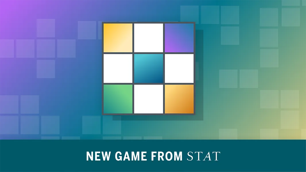 STAT Mini promo: a three by three grid of coloured and white squares, captioned New game from STAT
