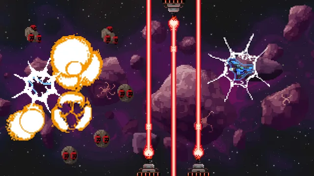 Steredenn screenshot of a pixel-art ship fighting enemies in space
