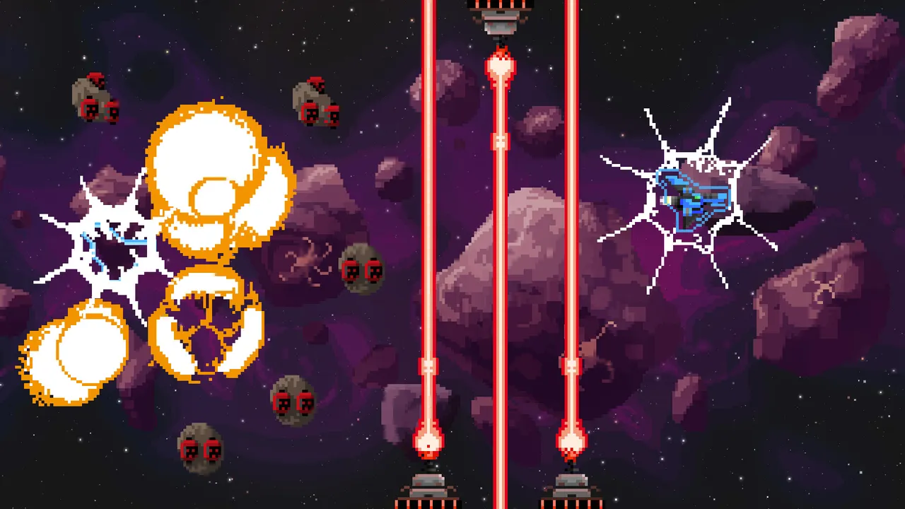 Steredenn screenshot of a pixel-art ship fighting enemies in space