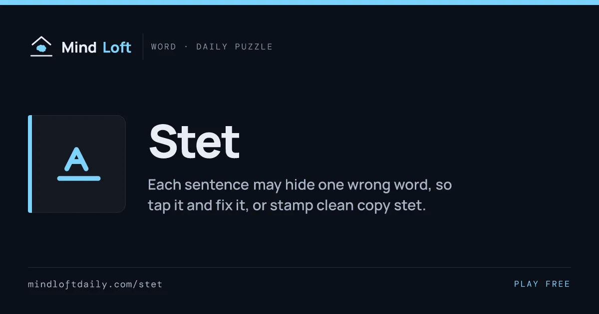 Stet title card from Mind Loft, with the game's icon, name and a one-line description