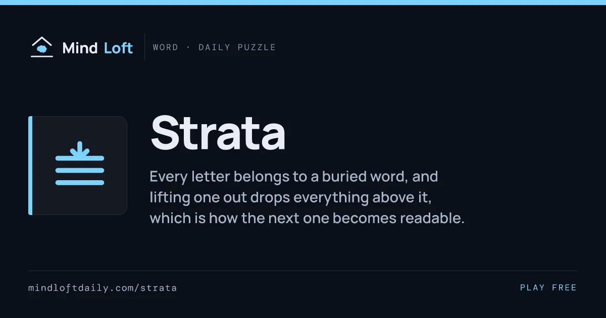 Strata title card from Mind Loft, with the game's icon, name and a one-line description