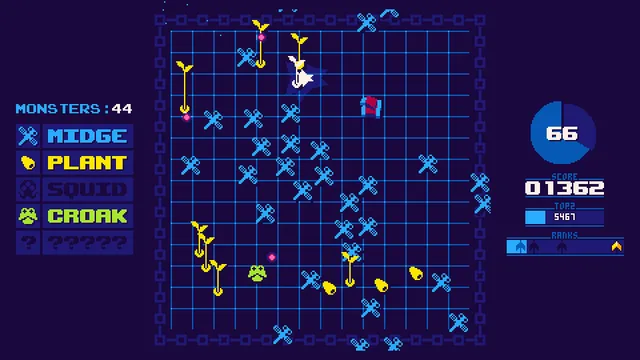 Stray Shot screenshot of a twin-stick arena full of monsters