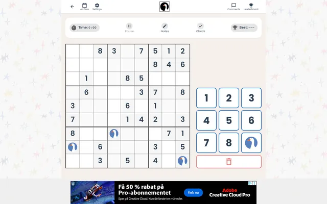 Sudo Goose daily grid: a nine by nine sudoku with digits and goose symbols in place of 9, a keypad of 1 to 8 plus a goose, and timer, notes and check buttons