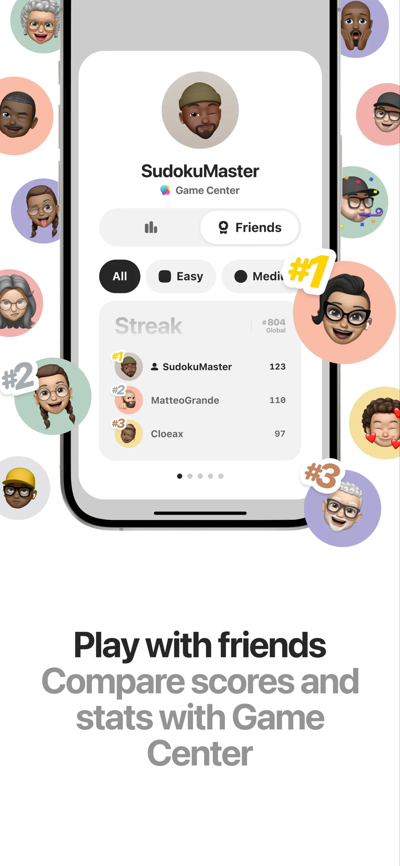 Sudoku a Day's Game Center friends list ranking players by streak