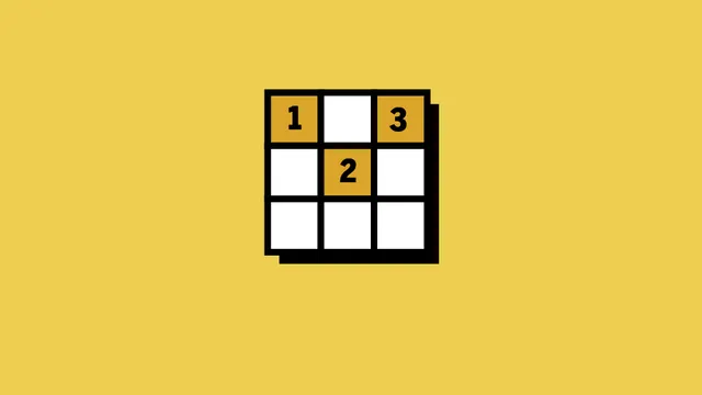 Boston Globe Sudoku art: a three by three grid with the digits 1, 2 and 3 on a yellow background
