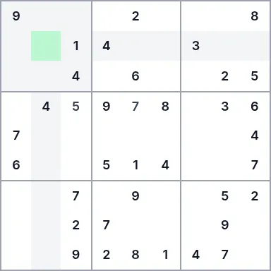 Close-up of the October 18, 2026 Daily Sudoku grid mid-game: starting digits in black, the player's 7 and 5 in grey, the selected cell in green with its row, column and box shaded