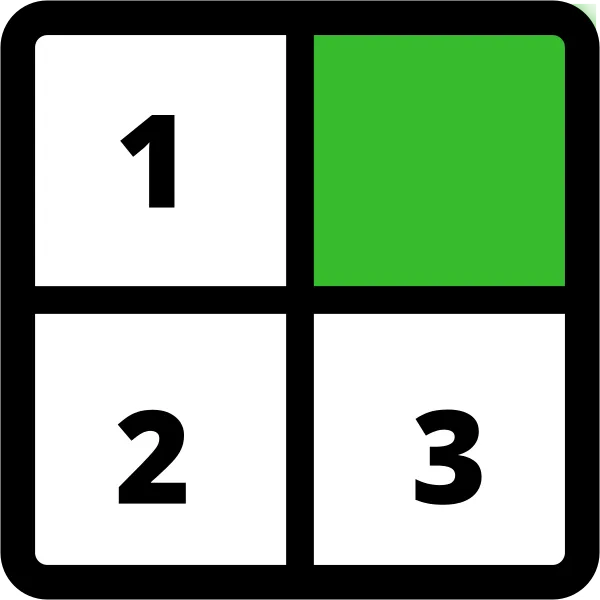O Globo's sudoku icon: a two by two grid with the numbers 1, 2 and 3 and a green square