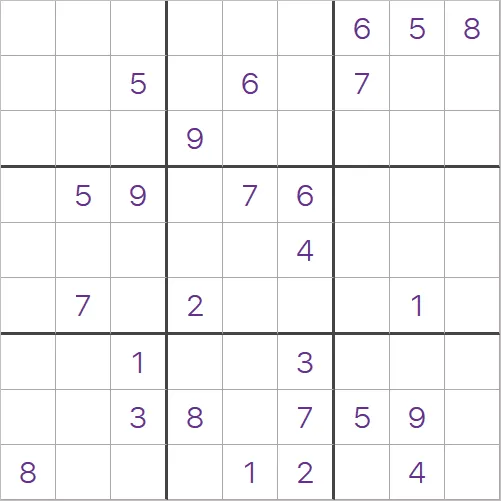 An example starting grid for Sudoku from PuzzleMadness's rules, a 9x9 board with some digits given