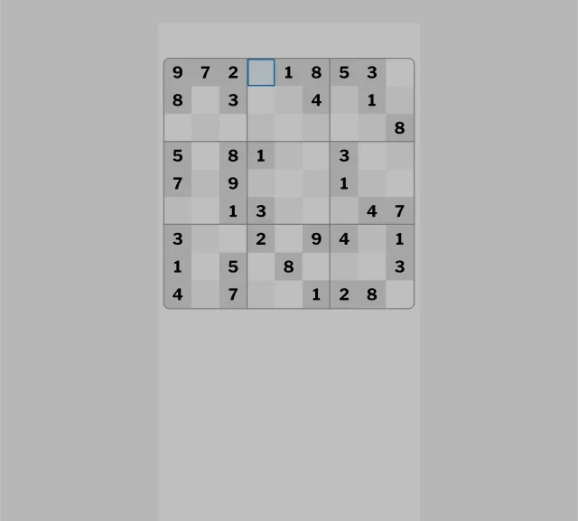 Tages-Anzeiger's Sudoku board: a 9x9 grid with given digits and one selected empty square