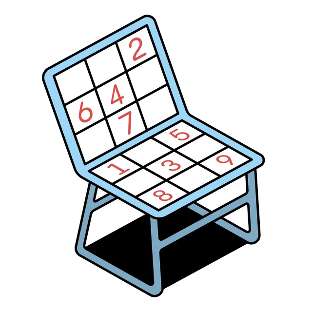 Illustration of a chair whose seat and back are sudoku grids with red numbers