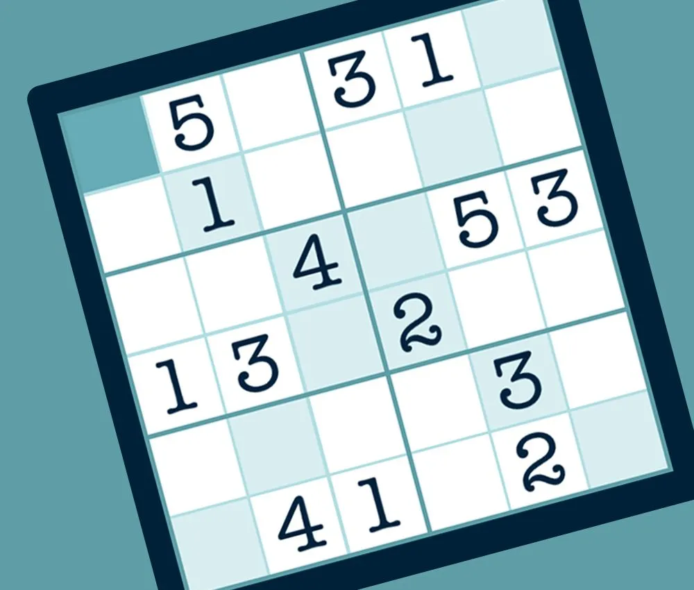 Sudoku X Mini press art: a 6x6 sudoku grid with its two diagonals shaded