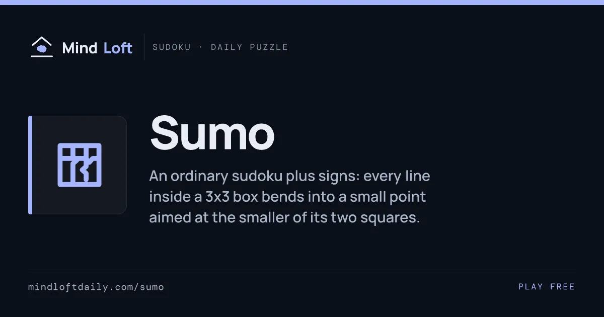 Sumo title card from Mind Loft, with the game's icon, name and a one-line description of its signs