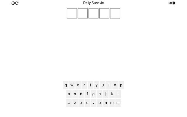 Daily Survivle: an empty row of five letter boxes above the on-screen keyboard, ready for the first guess