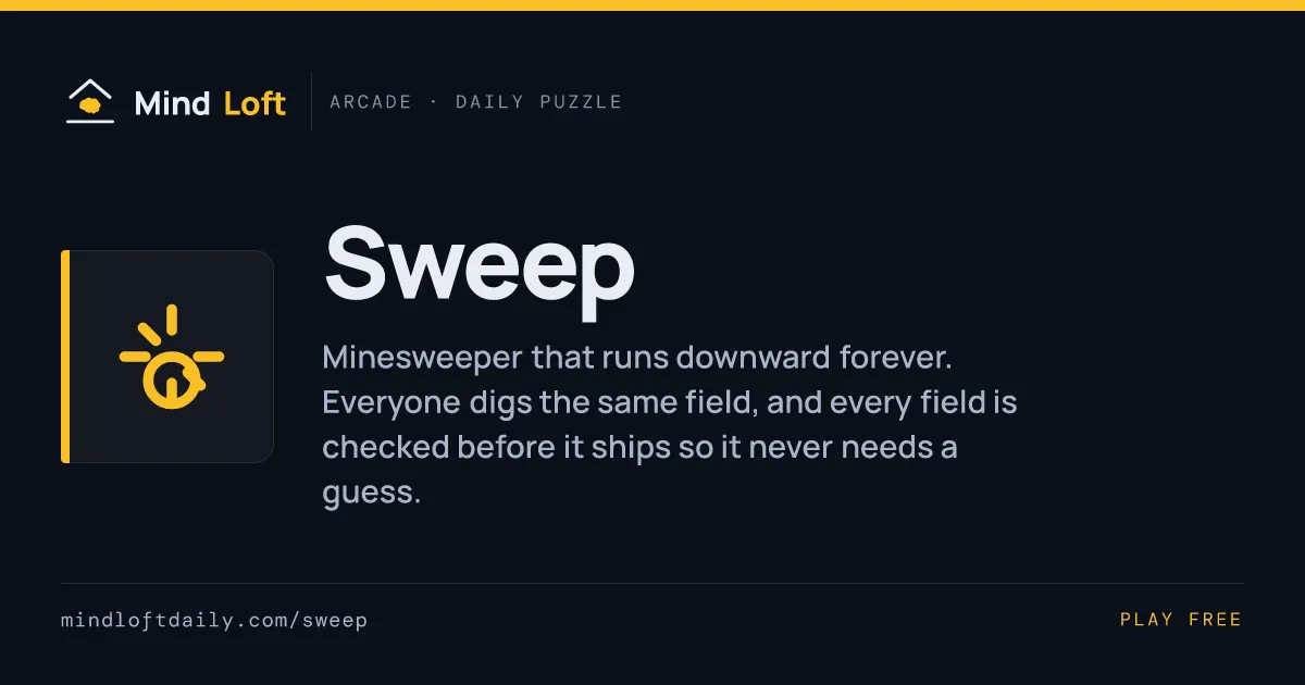 Sweep title card from Mind Loft, with the game's icon, name and a one-line description