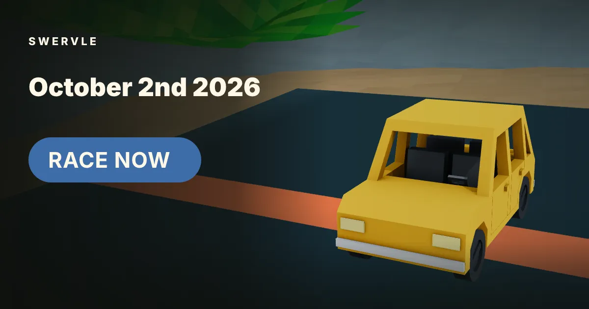 A yellow low-poly car on an orange track at dusk, from the Swervle race of 2 October 2026
