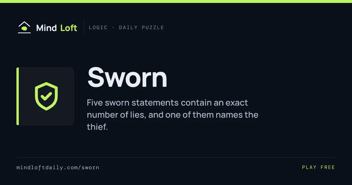 Sworn title card from Mind Loft, with the game's icon, name and a one-line description