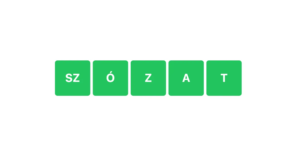 The Szózat card: the name in green tiles with SZ as one tile