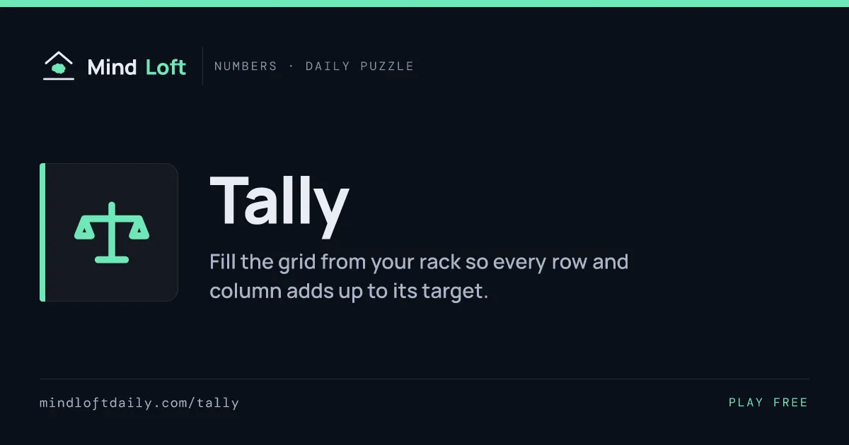 Tally title card from Mind Loft, with the game's icon, name and a one-line description