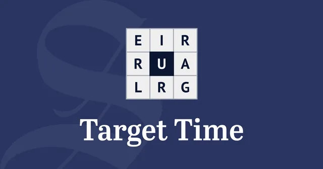 The Target Time card: a nine-letter grid with the centre letter shaded