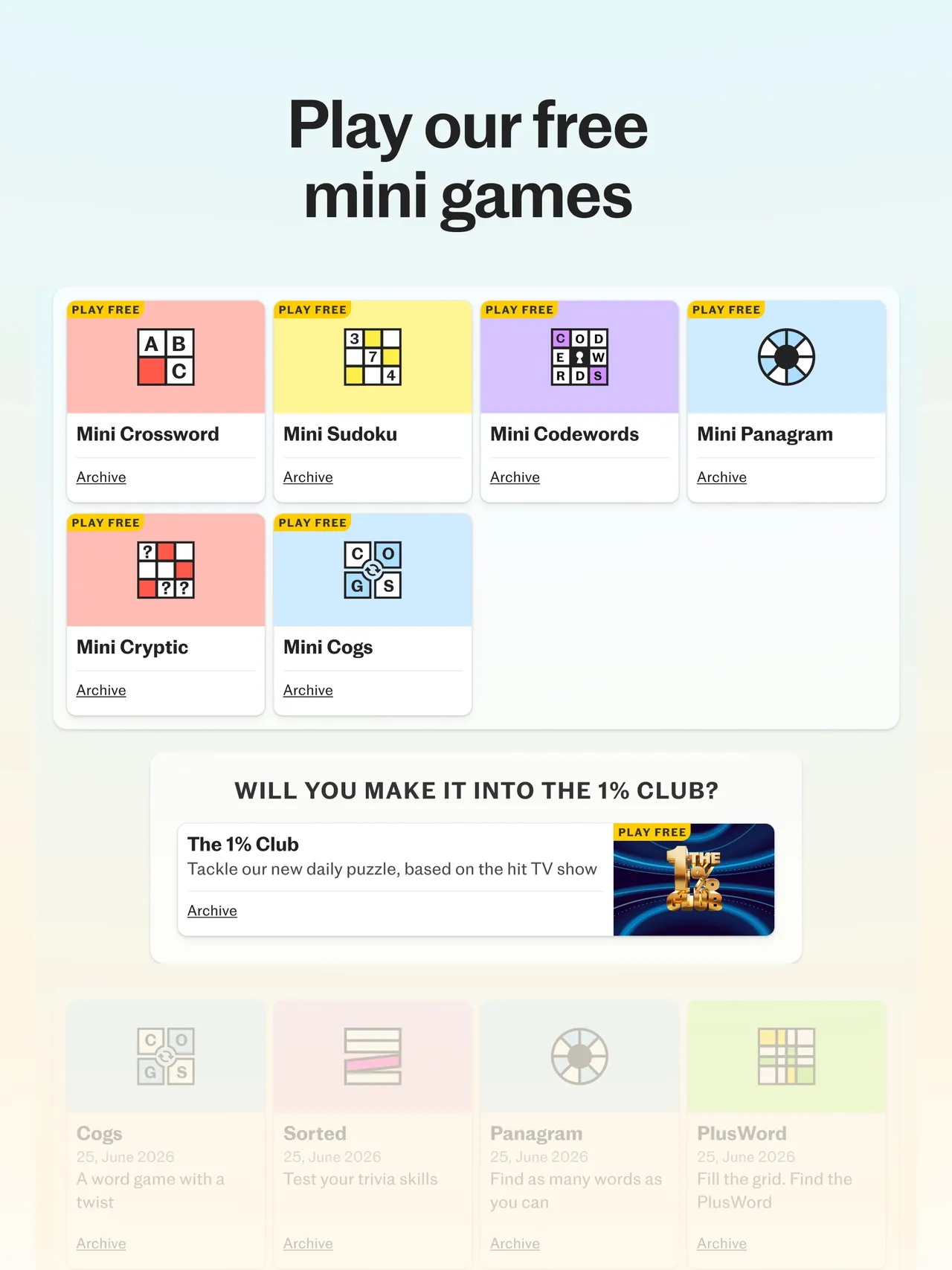 Telegraph Puzzles in the app, with its daily games