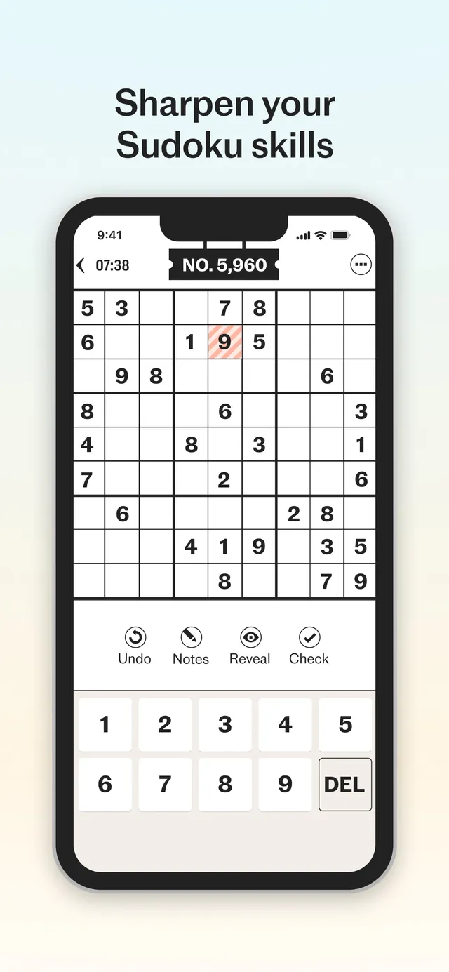 A Telegraph sudoku, No. 5,960, in the Telegraph Puzzles app with the number pad below the grid