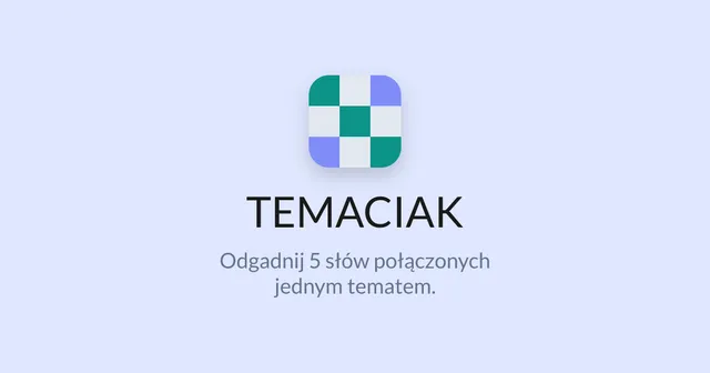The Temaciak card: a checkered icon and Odgadnij 5 słów połączonych jednym tematem