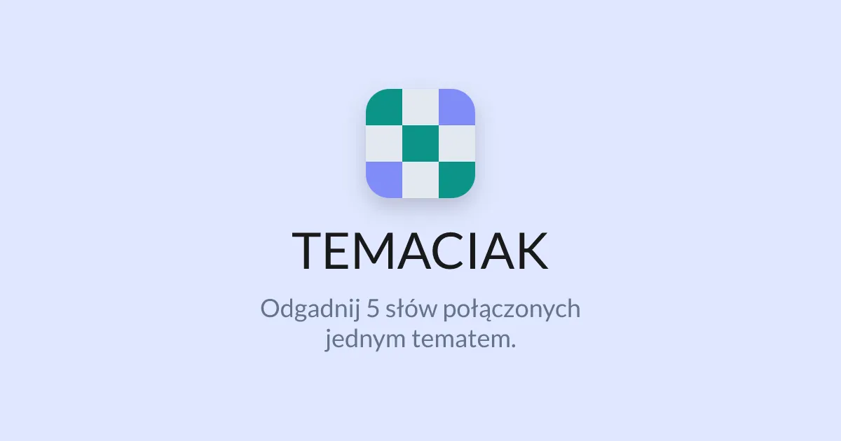 The Temaciak card: a checkered icon and Odgadnij 5 słów połączonych jednym tematem