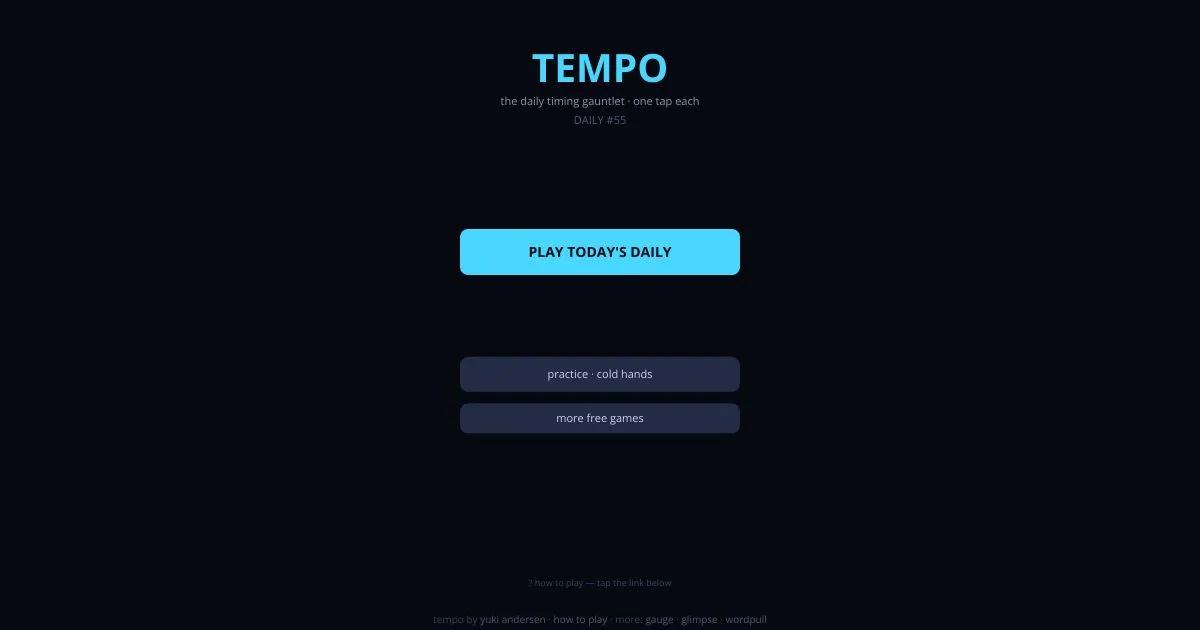 Tempo start menu for Daily #55 with Play Today's Daily and practice buttons