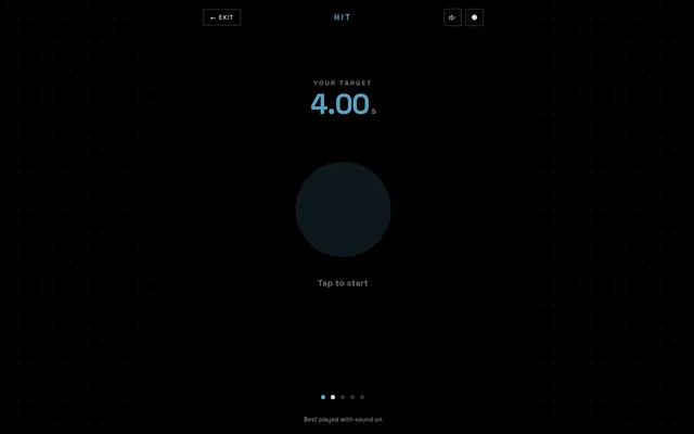 Temvo daily run on 29 October 2026, round 2 of 5: the Hit round shows a target of 4.00 seconds above a dark circle to tap, with no clock on screen