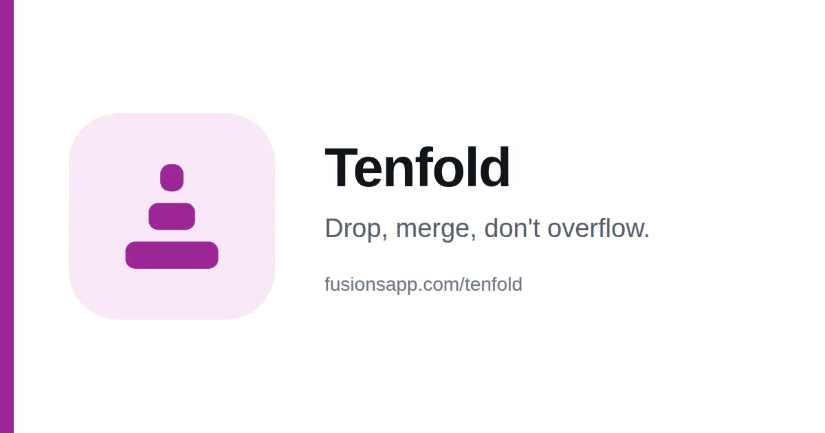 The Tenfold share card with the game's stacked-disc logo and its line Drop, merge, don't overflow